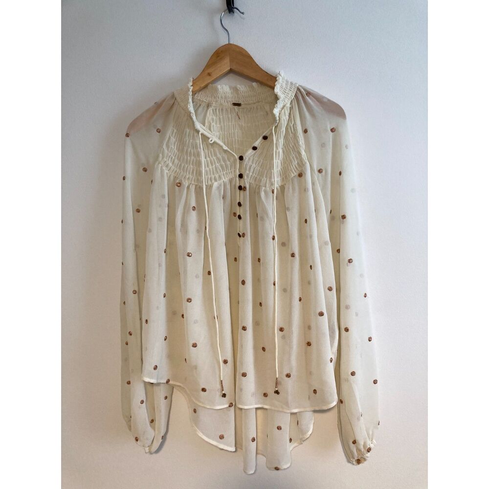 Free People Ready to Run Smocked Blouse, Ivory Size Small NWOT